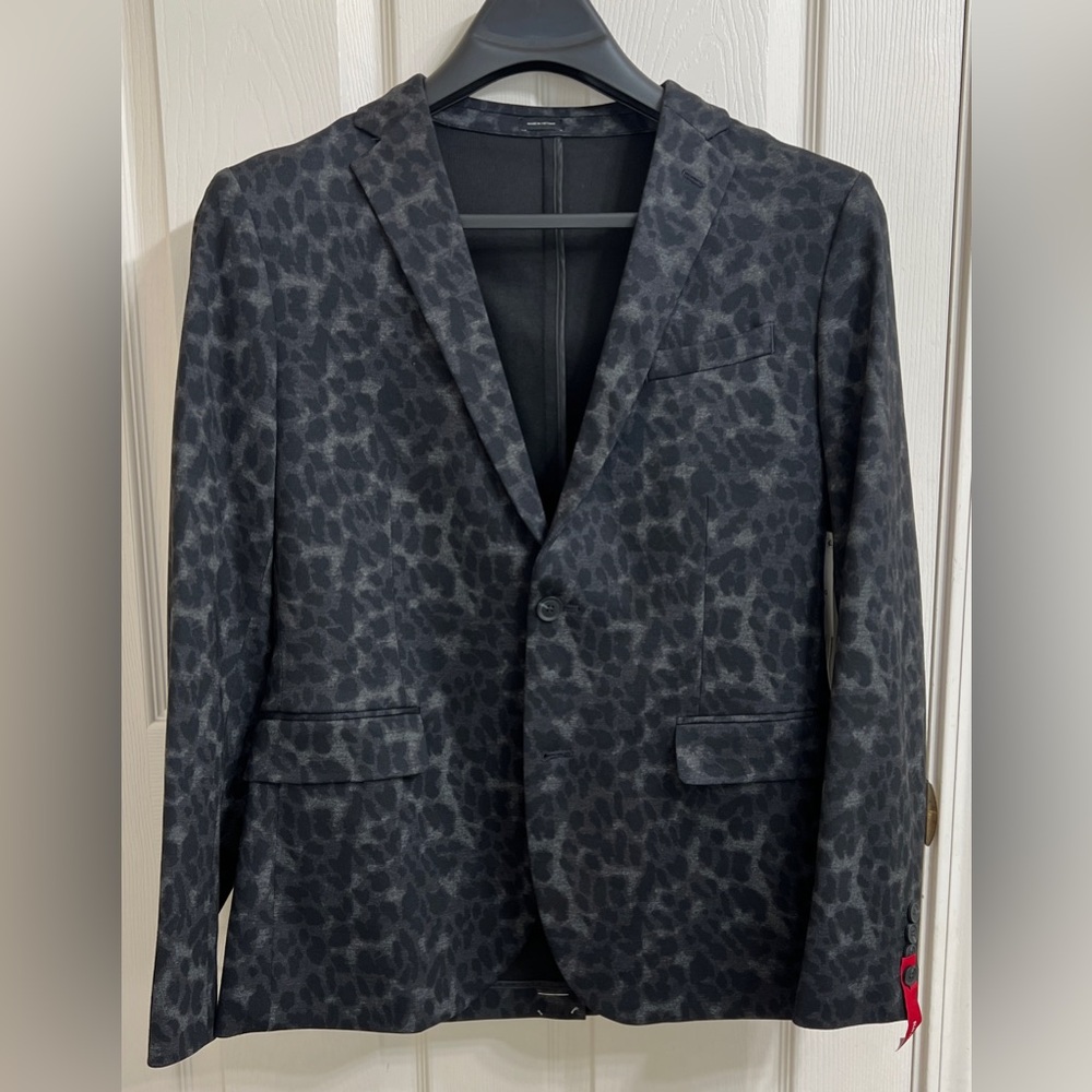 jf j.ferrar Black Slim-Fit Coat with leopard Pattern